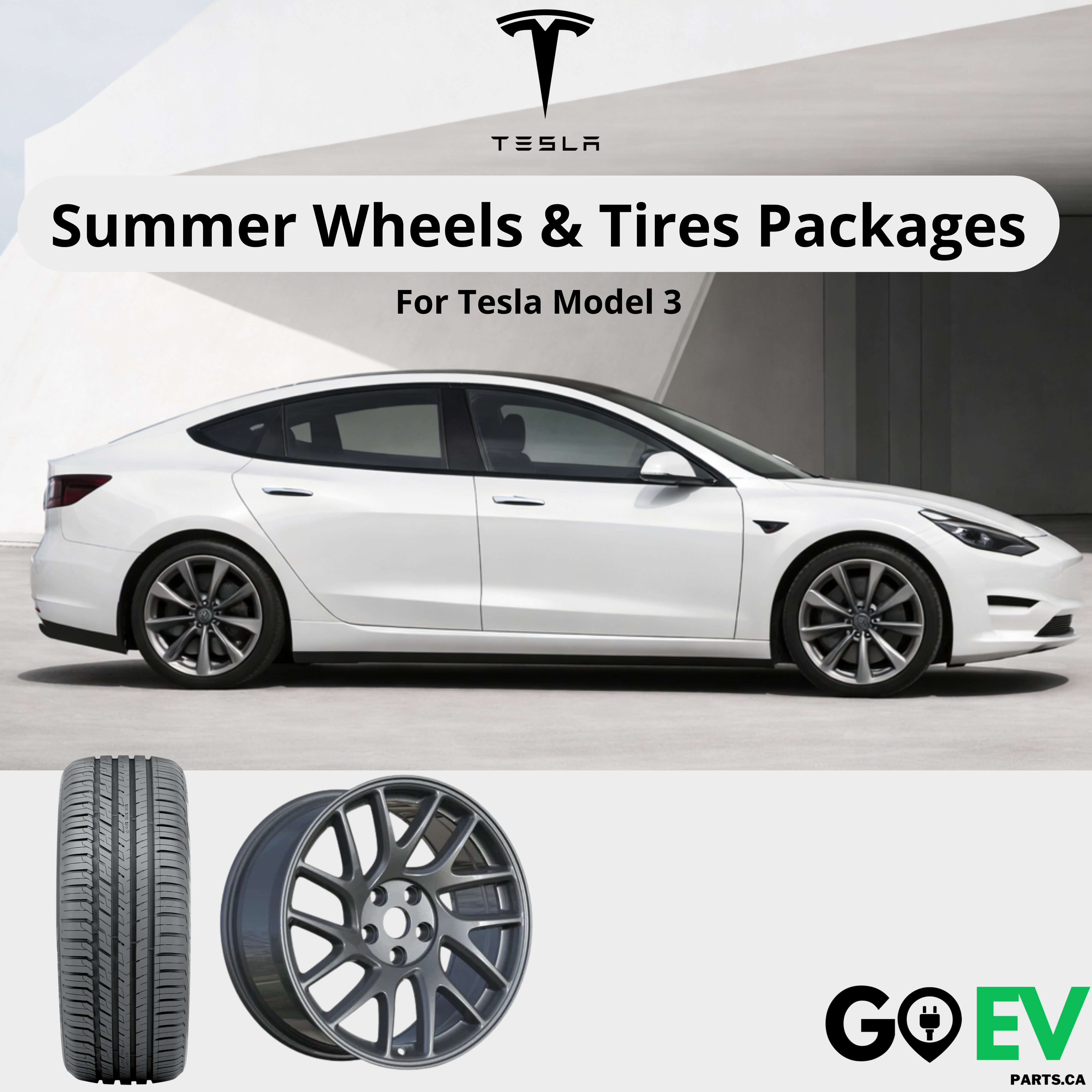 【終了】215/45R18　+53 Tesla Model 3: 18” Photon Wheel Summer Tire Package – GOEVPARTS