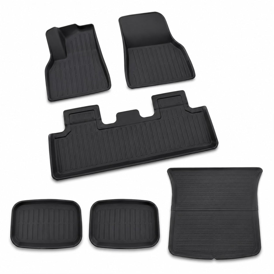 Tesla Model Y Juniper Premium et Standard (2025+) : ensemble de tapis de sol toutes saisons en TPE pour coffre avant et coffre arrière (6 pièces)