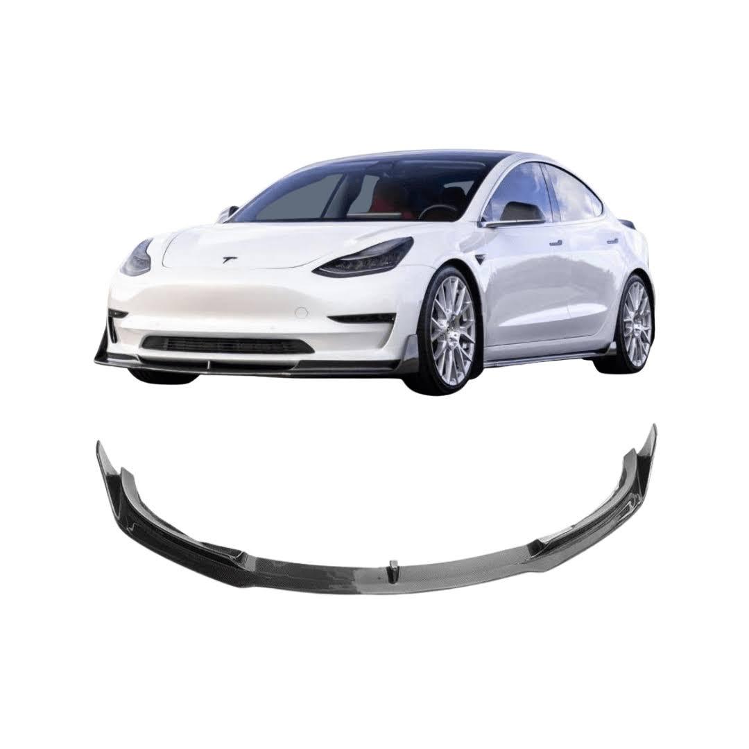 Model 3: Real Carbon Fiber Front Lip Spoiler V Style - GOEVPARTS