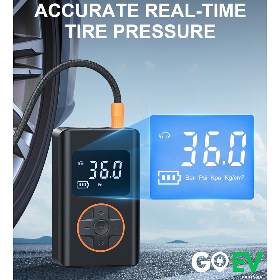 Portable Tire Inflator – 150 PSI with Gauge & LED Light, Compatible with Tesla and Other Vehicles